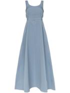 Plan C Tie Waist Cotton Blend Dress - Blue