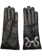 Gucci Leather Gloves With Bow - Black
