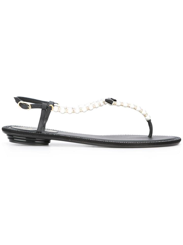 René Caovilla Pearled Trim Sandals - White