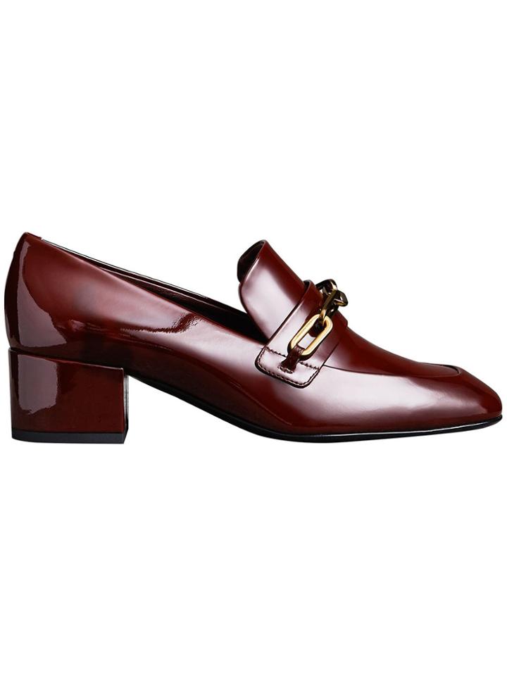 Burberry Link Detail Patent Leather Block-heel Loafers - Red