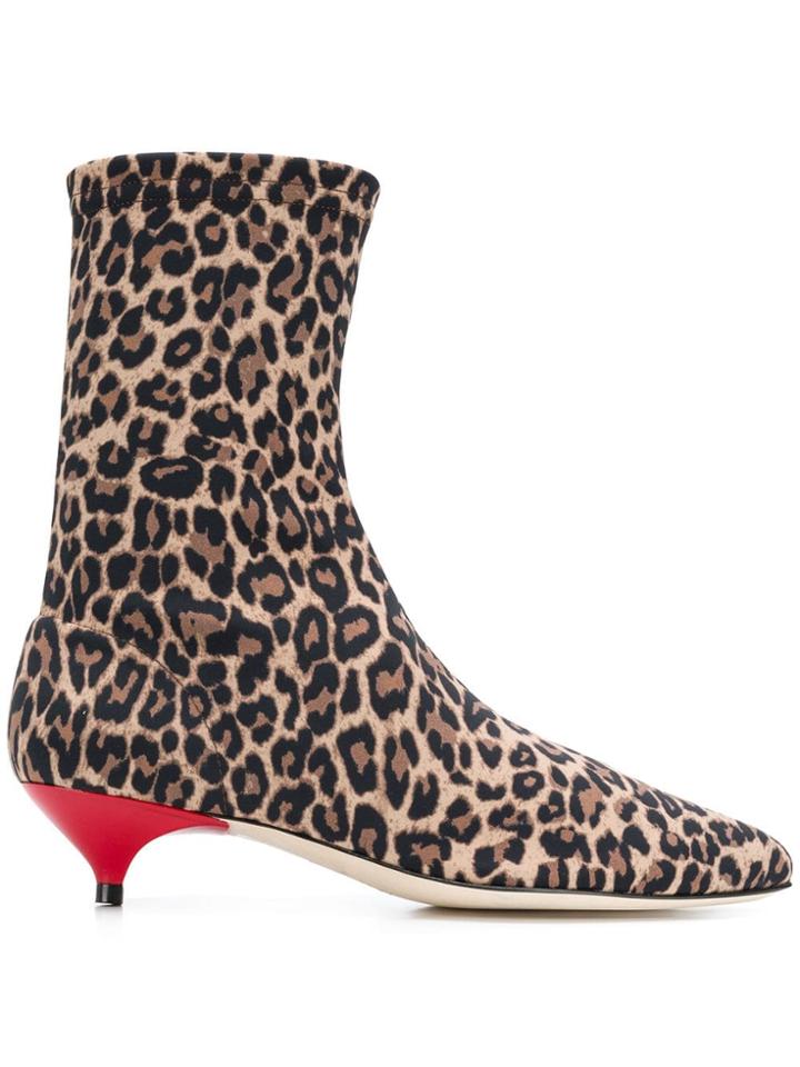 Gia Couture Leopard Print Sock Boots - Brown