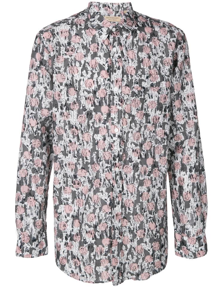 Burberry Illustrated Print Button Down Shirt - Grey