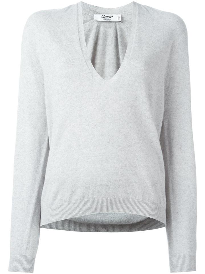 Blugirl V-neck Sweater, Women's, Size: 46, Grey, Polyamide/viscose/cashmere/wool