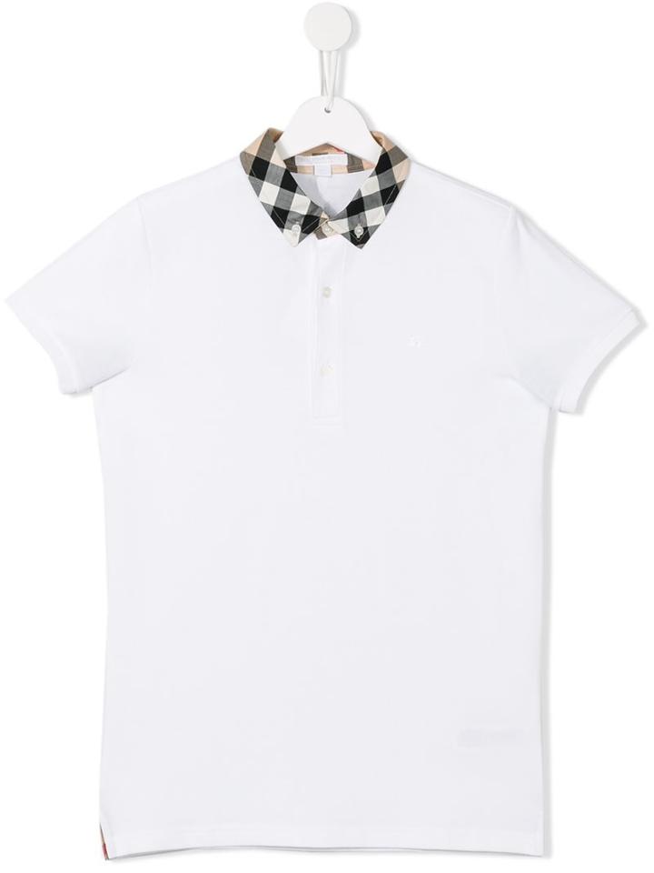 Burberry Kids Check Collar Polo Shirt, Boy's, Size: 14 Yrs, White