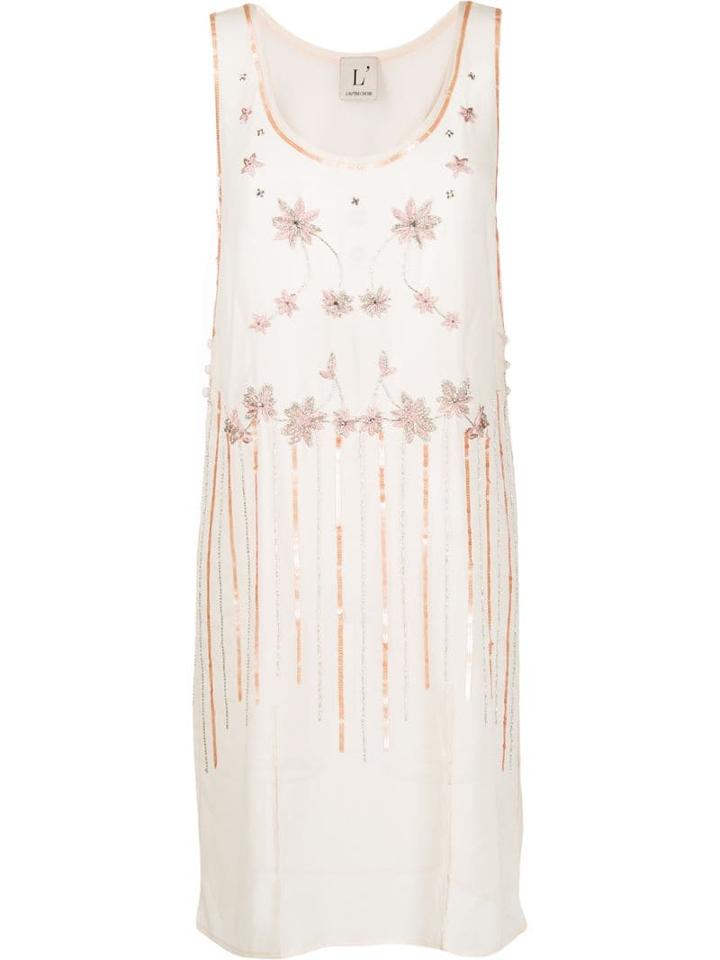 L'autre Chose Floral-embroidered Crepe Dress - Neutrals