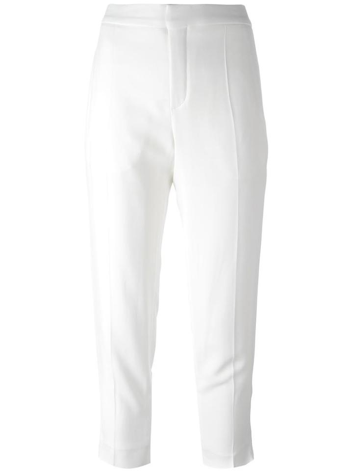 Chloé Slim Fit Cropped Trousers, Women's, Size: 36, White, Silk/acetate/viscose