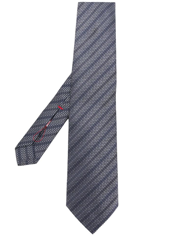 Isaia Stripe Printed Tie - Blue
