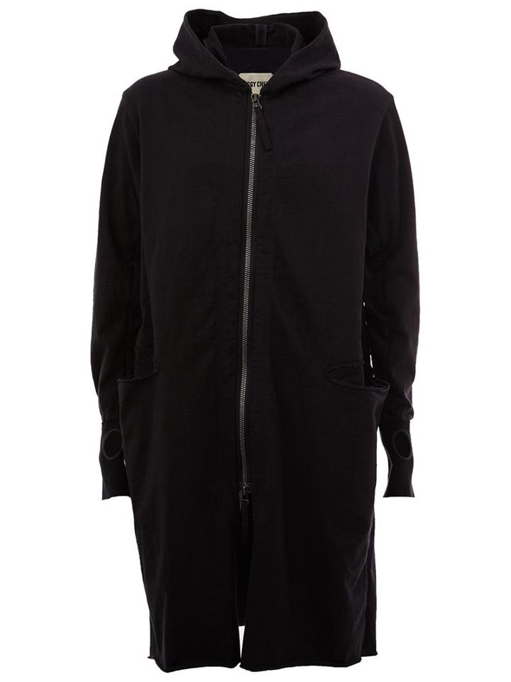 Ziggy Chen Hooded Mid-length Coat, Men's, Size: 48, Blue, Cotton/ramie/polyurethane