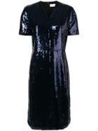Victoria Victoria Beckham Sequin Shift Midi Dress - Blue