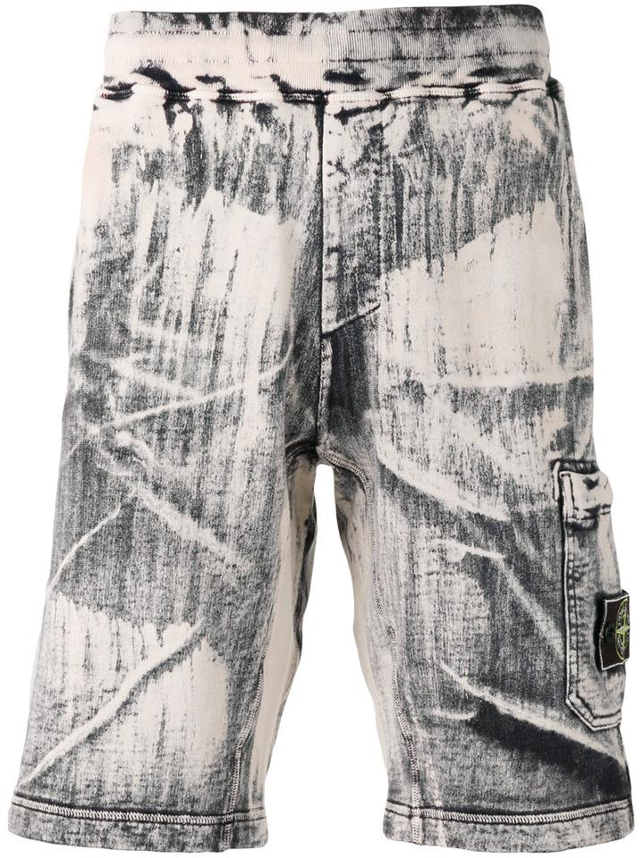 Stone Island Logo Patch Printed Cargo Shorts, Men's, Size: Large, Grey, Cotton