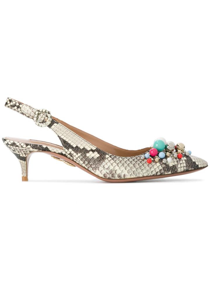 Aquazzura Snake-effect Slingback Pumps - Brown