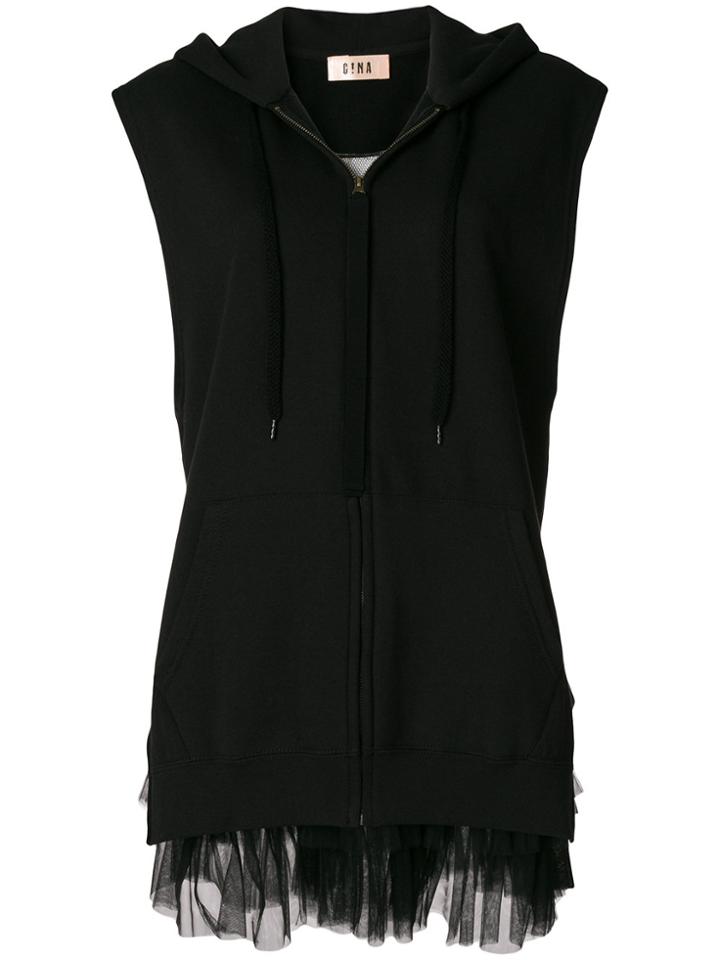 Gina Tulle Layer Sleeveless Hoodie - Black