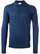 Brioni Long Sleeve Polo Shirt, Men's, Size: 48, Blue, Silk/cashmere/wool
