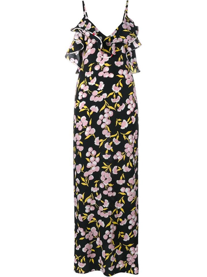 Marni Floral Print Silk Long Dress, Women's, Size: 42, Black, Silk