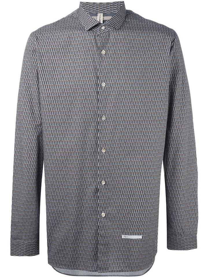 Dnl Printed Cut-away Collar Shirt, Men's, Size: 39, Grey, Cotton/polyamide