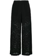 Theory - English Embroidery Wide-legged Trousers - Women - Rayon/viscose - 4, Black, Rayon/viscose