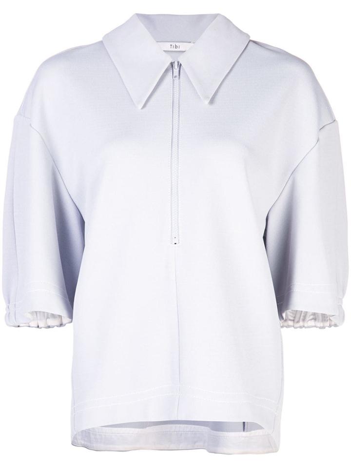 Tibi Frisse Sculpted Polo Top - Grey