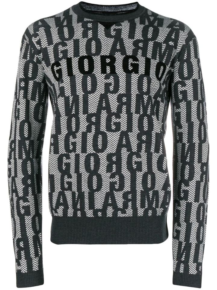 Giorgio Armani Allover Jacquard Logo Jumper - Black