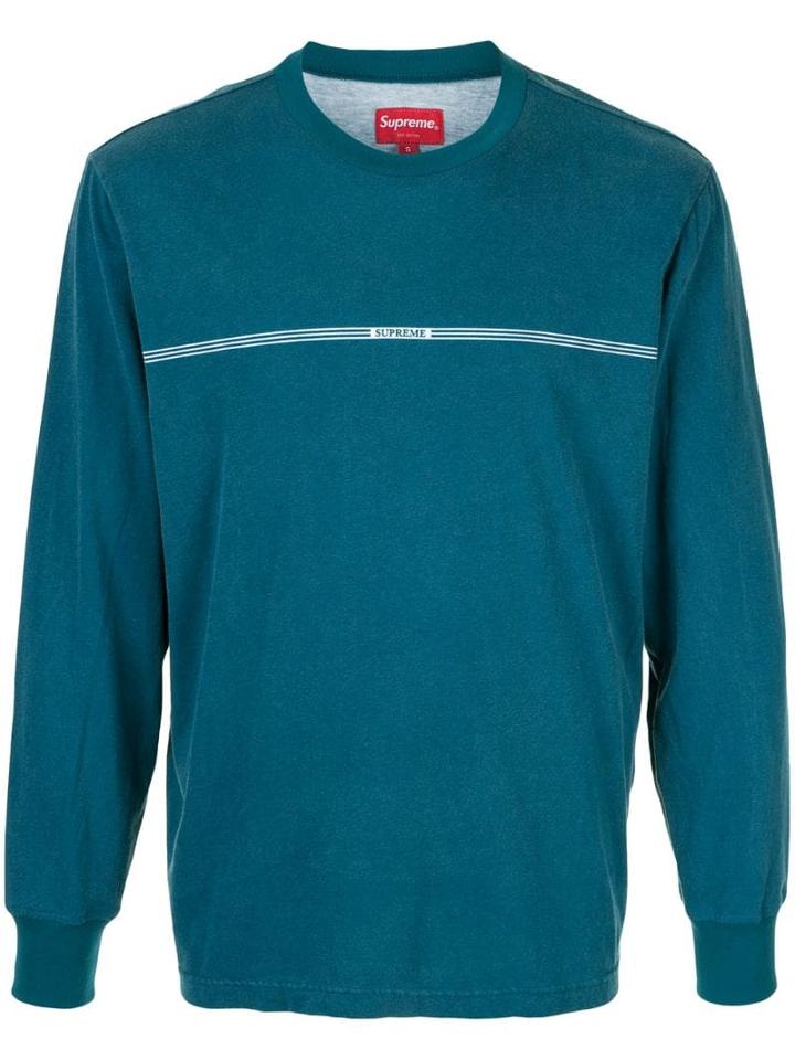 Supreme Logo Stripe Long-sleeved T-shirt - Blue