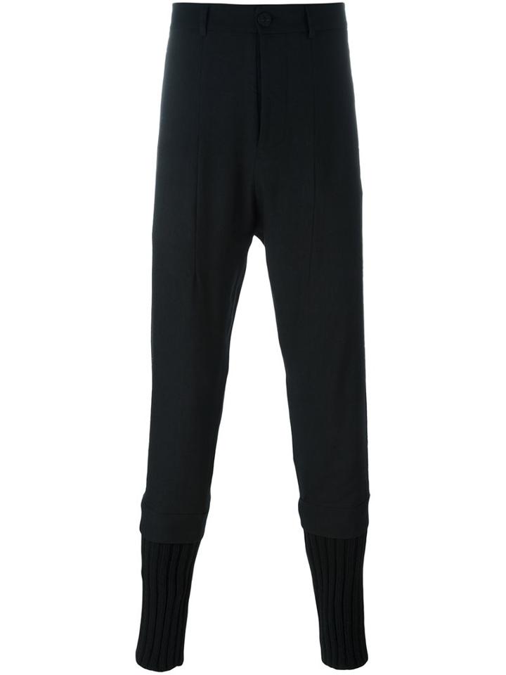 Isabel Benenato Ribbed Cuffs Tapered Trousers, Men's, Size: 46, Black, Cotton/linen/flax/yak/virgin Wool