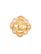 Chanel Vintage Faux Pearl Crystal Cc Brooch - Metallic