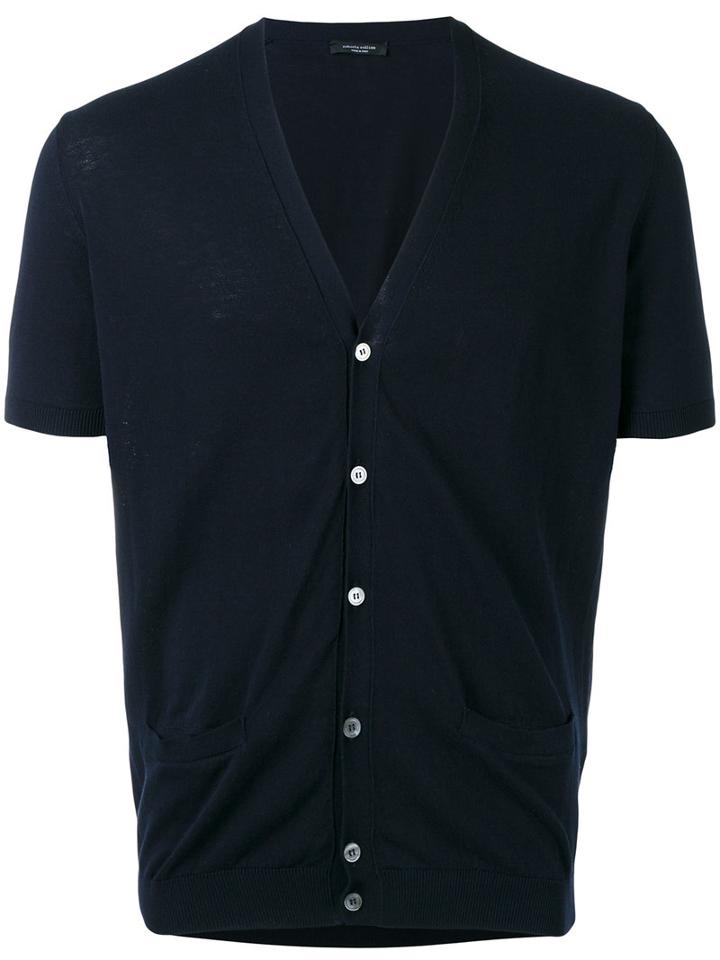 Roberto Collina - Short-sleeve Cardigan - Men - Cotton - 50, Blue, Cotton