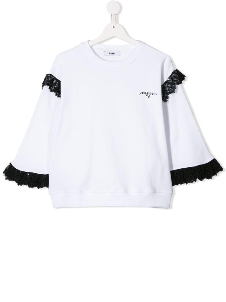 Msgm Kids Lace Trim Sweater - White