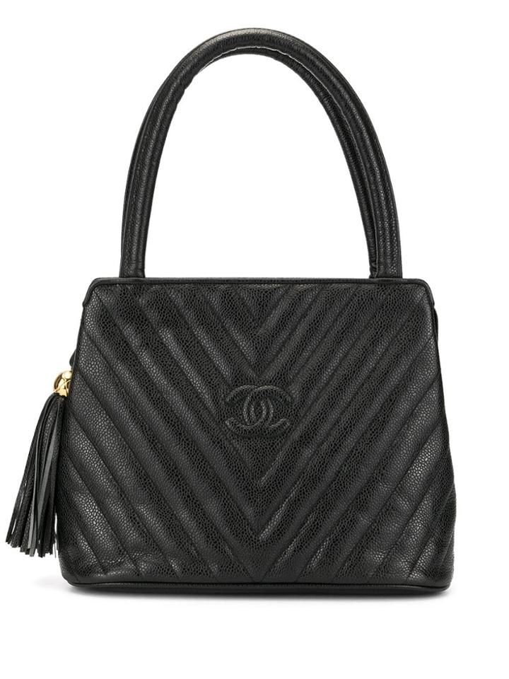 Chanel Pre-owned V Stitch Fringe Hand Bag - Black