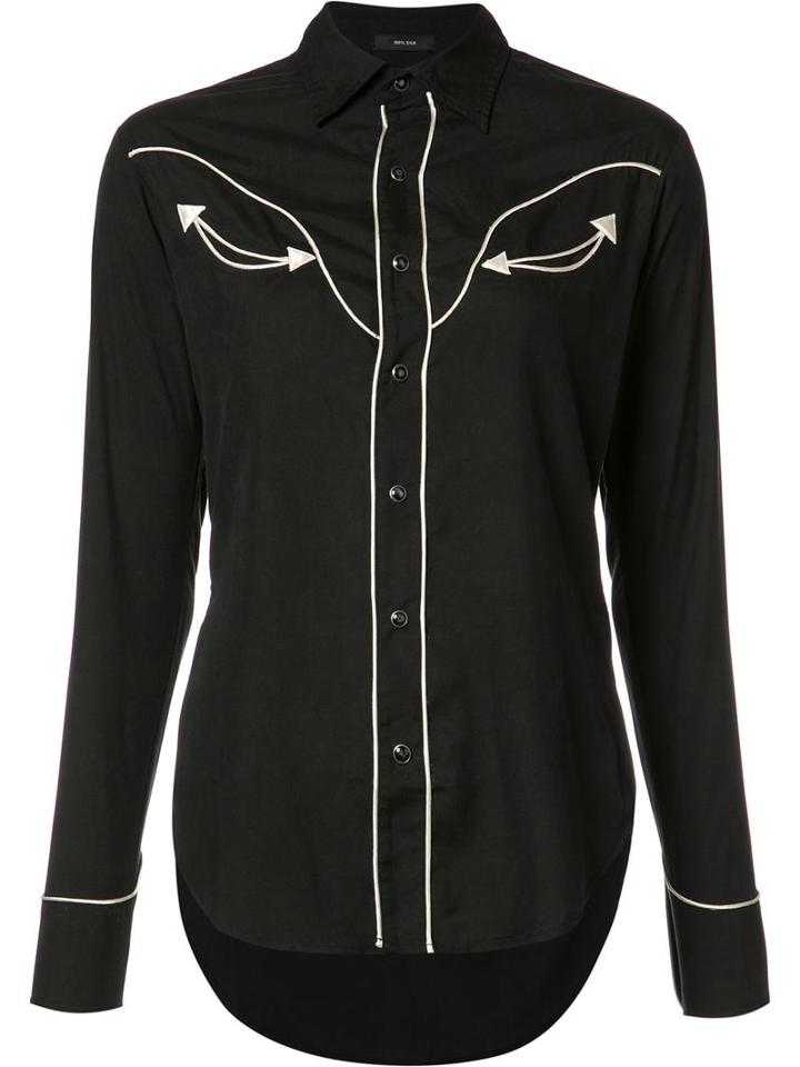 R13 Western Shirt, Women's, Size: Medium, Black, Silk