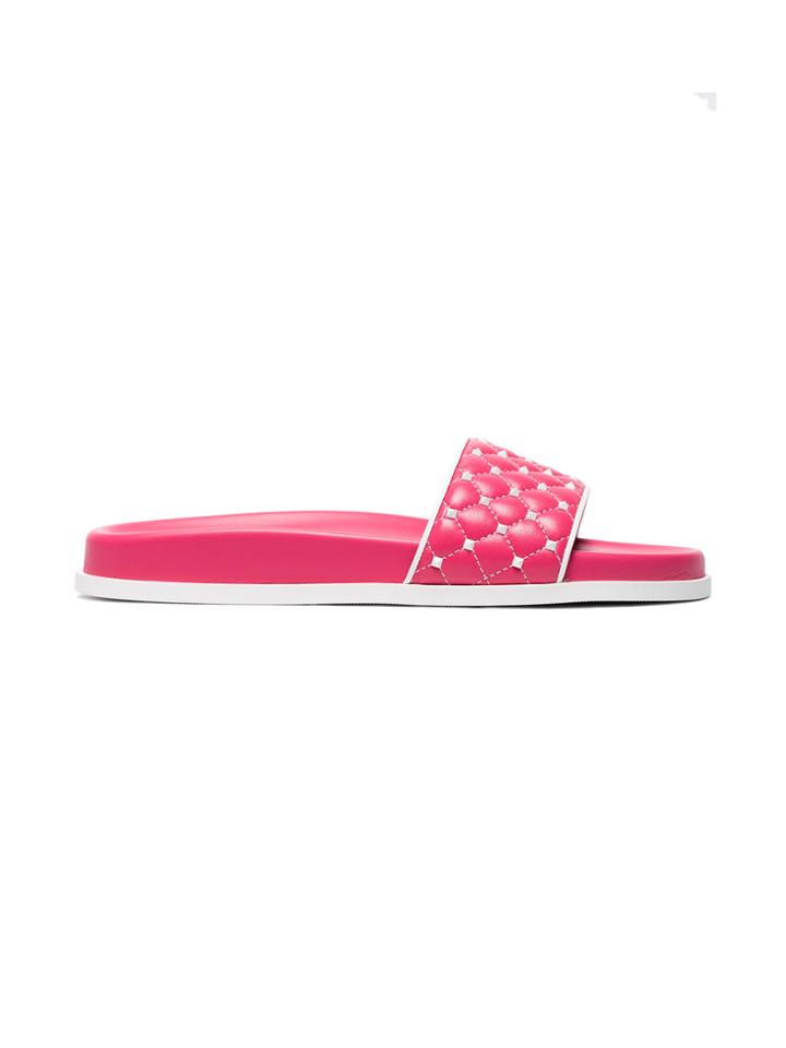 Valentino Leather Rockstud Spike Slides - Pink & Purple