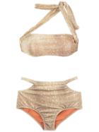 Adriana Degreas - Velvet Hot Pants Bikini Set - Women - Polyester/spandex/elastane - M, Beige, Polyester/spandex/elastane