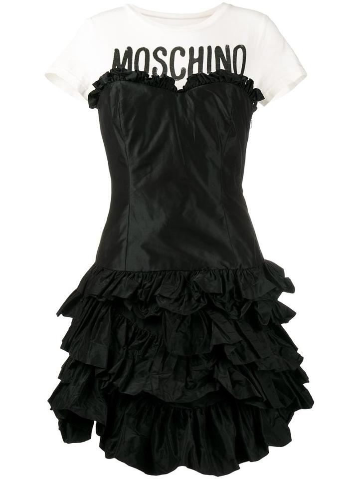 Moschino Ruffled Tiered T-shirt Dress, Women's, Size: 42, Black, Cotton/silk/polyamide/rayon