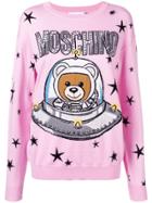 Moschino Teddy Logo Knit Sweater - Pink & Purple