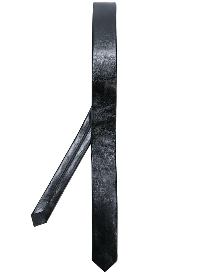 Saint Laurent Slim Leather Tie - Black