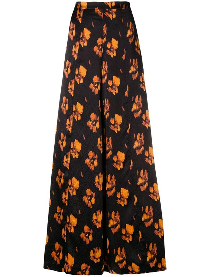L'autre Chose Floral Wide Leg Trousers - Black