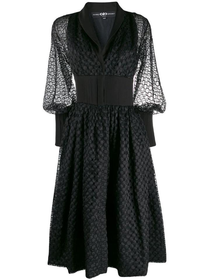 Avaro Figlio Broderie Anglaise Flared Dress - Black