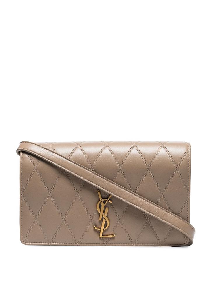 Saint Laurent Angie Quilted Shoulder Bag - Neutrals