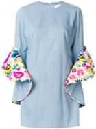 Ava Adore Floral Print Frill Trim Cuffs Mini Dress - Blue