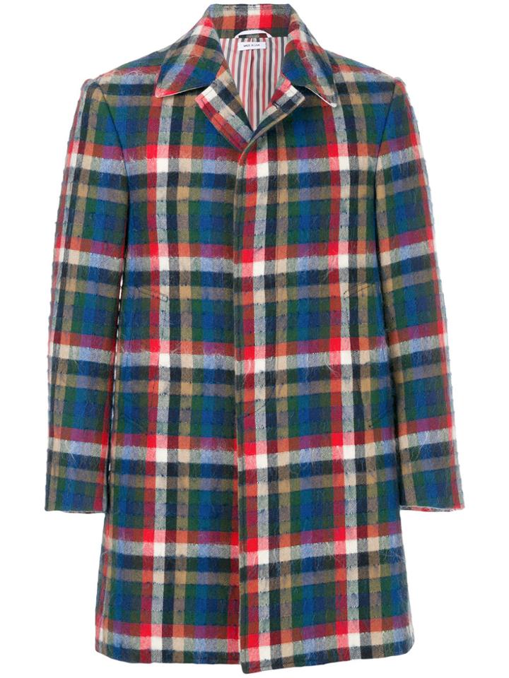 Thom Browne Gingham Tartan Classic Bal Collar Hair Mohair Overcoat -