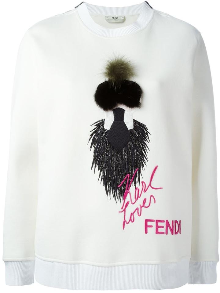 Fendi Karlito Fleece Sweatshirt, Women's, Size: 38, Nude/neutrals, Cotton/polyamide/viscose/polyester
