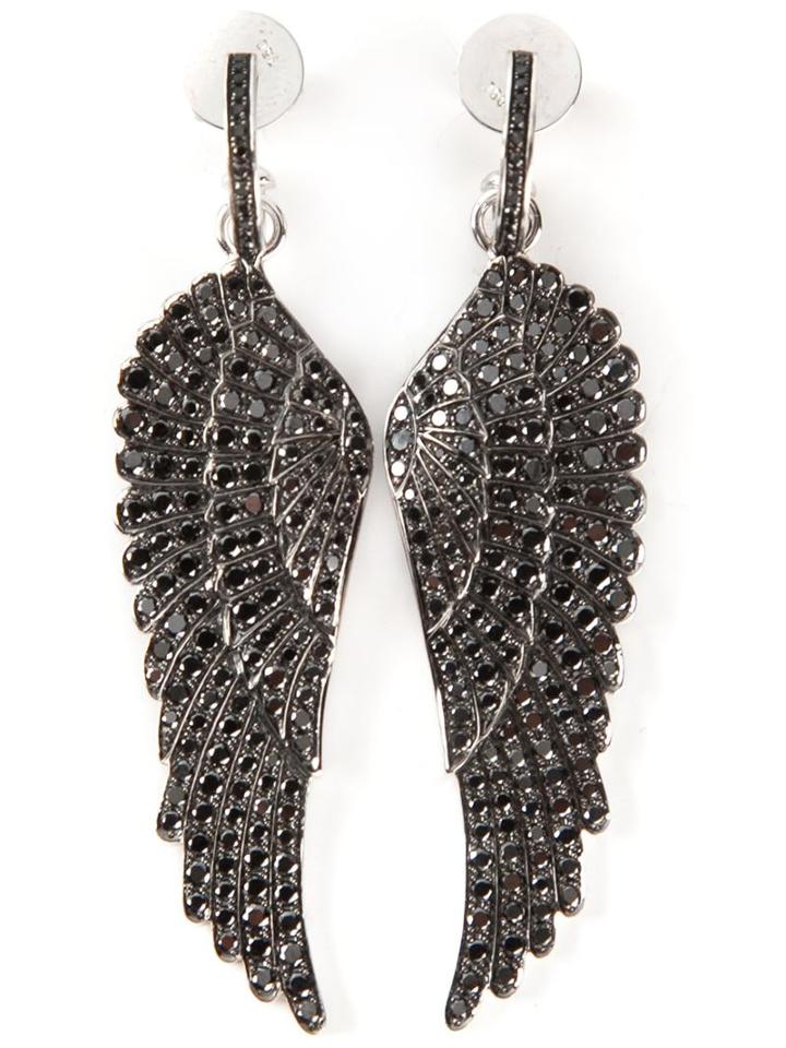 Garrard Diamond Wing Earrings, Women's, Black