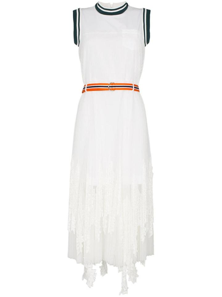 Sacai Lace Trim Pleated Midi-dress - White
