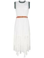 Sacai Lace Trim Pleated Midi-dress - White