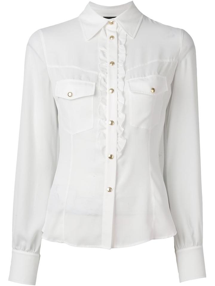 Just Cavalli Front Ruffle Shirt, Women's, Size: 42, White, Polyester