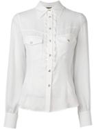 Just Cavalli Front Ruffle Shirt, Women's, Size: 42, White, Polyester