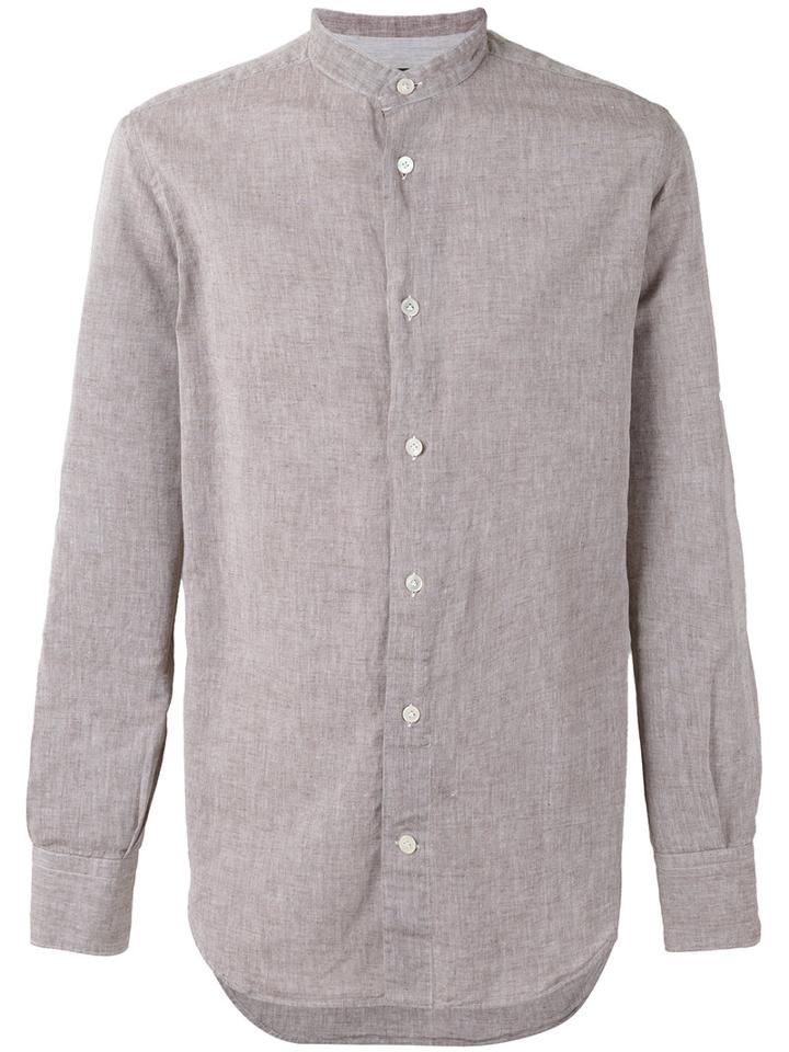 Eleventy - Mandarin Neck Shirt - Men - Cotton/linen/flax - 41, Brown, Cotton/linen/flax