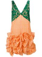 Msgm Checked Ruffled Lace Dress - Yellow & Orange