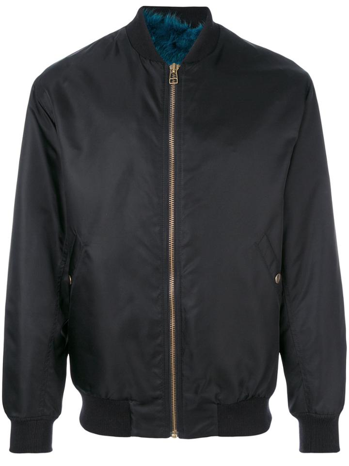 Mr & Mrs Italy Fur Lined Satin Bomber Jacket - Black