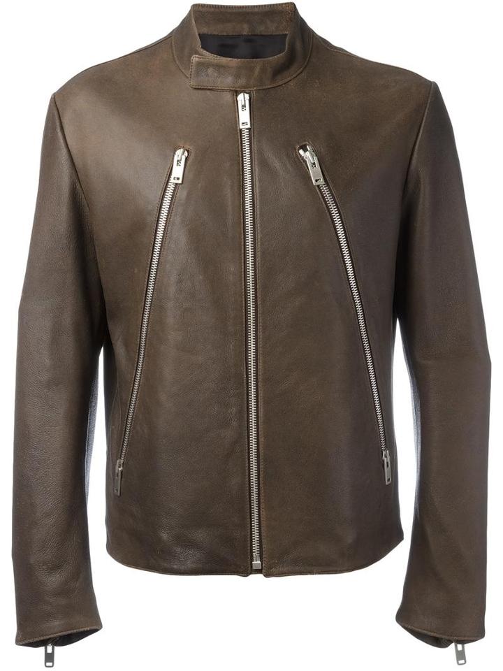 Maison Margiela Leather Sports Jacket, Men's, Size: 52, Brown, Cotton/lamb Skin/viscose