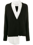 Patrizia Pepe Layered Deep V-neck Sweater - Black